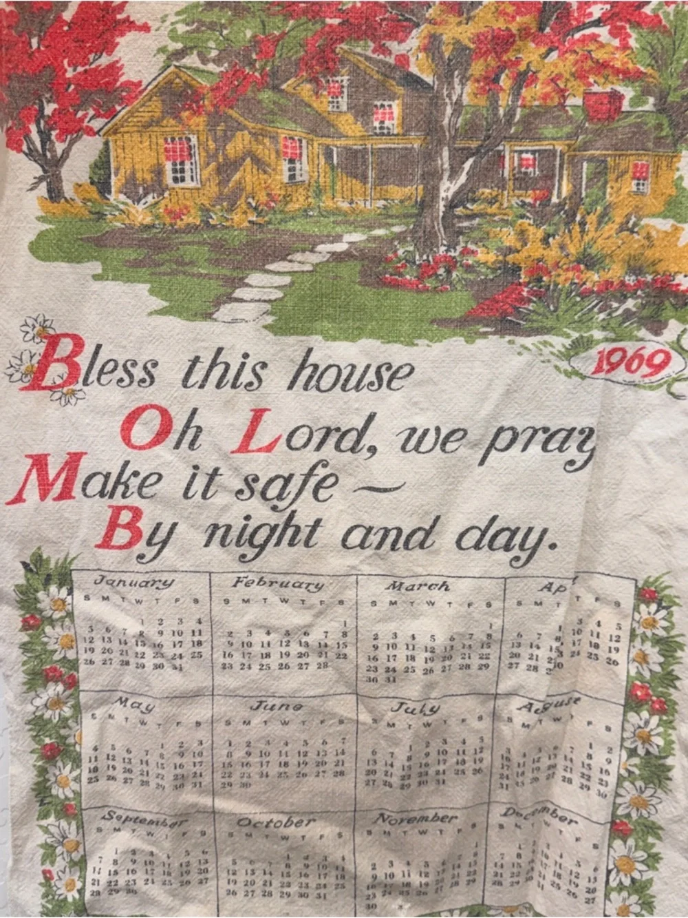 Vintage 1969 Tea Towel Calendar Bless This House Grandmacore Midcentury Modern